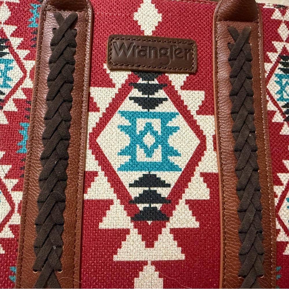 Wrangler Red and Brown Geometric Crossbody Bag